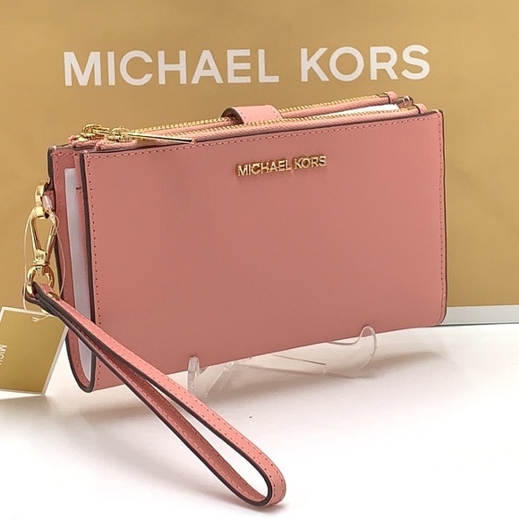 MICHAEL KORS LARGE DOUBLE ZIP WRISTLET WALLET PRIMROSE COLOR - Picture 2 of 14